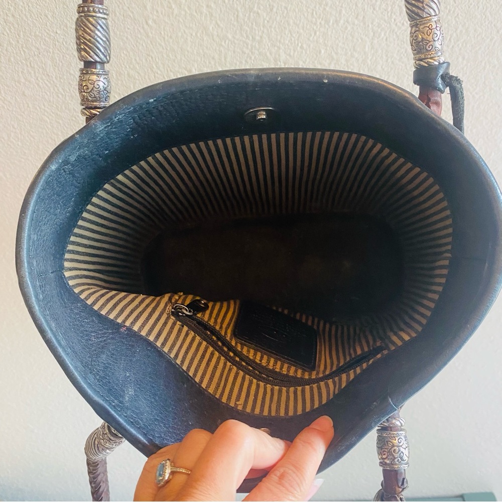 1996 Brighton Melanie Heart Bucket Black & Brown Bag 11” X 9.5” X 4” - Picture 2 of 6